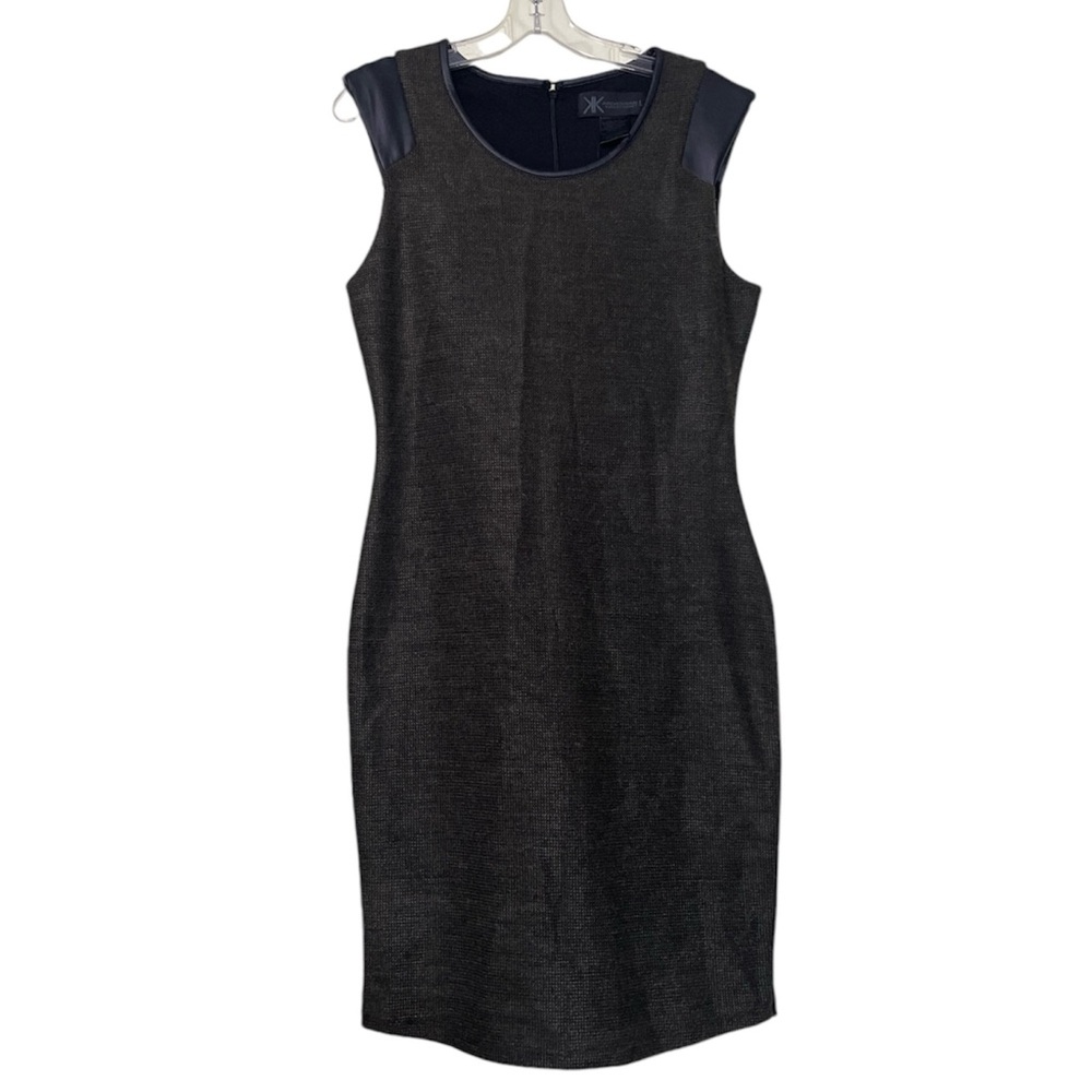 Kardashian Kollection Faux Leather Bodycon Knee Length Dress Sleeveless Black L